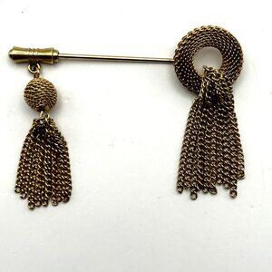 Vintage Emmons Mesh Double Tassel Stick Pin Brooch 1960s Signed